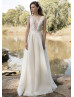 Beaded Ivory Organza Wedding Dress With Detachable Train